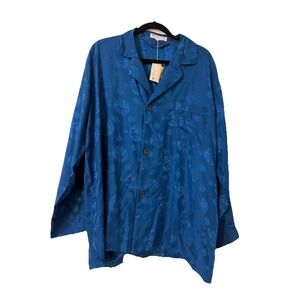 Begonia VTG 100%  Pure‎ Silk Mens Shirt Size XL Blue Embossed Rare Casual  New